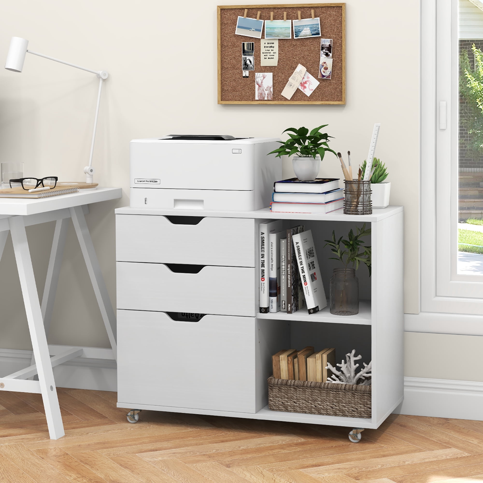 Gymax 3-Drawer Mobile File Cabinet w/ Open Adjustable Storage Shelf for Home Office White
