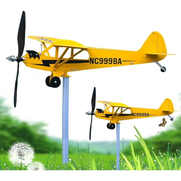 Piper J3 Cub Airplane Weathervane, Airplane Wind Spinner Metal Airplane Weathervane, Outdoor Airplane Weathervanes Windmill Decoration for Yard/Garden/Patio Lawn Gifts for Flight Lovers (20 * 18cm)