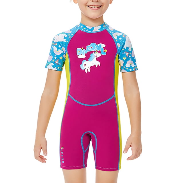Niños One-Pieces Mantenga el traje de baño del protector solar de la manga corta cálida Traje de surf para las niñas Niño para niños adolescentes para jóvenes con cremallera trasera L 2.5mm Speravity OD003645-03