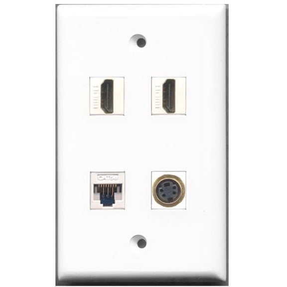 RiteAV - 2 Port HDMI 1 Port S-Video 1 Port Cat5e Ethernet White Wall Plate