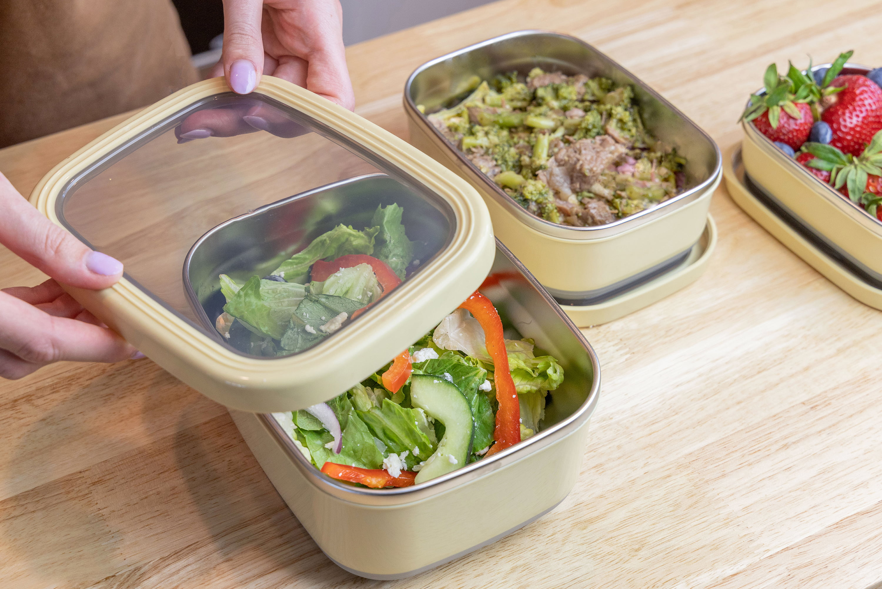 MIRA Stainless Steel Salad Bowl Lunch Container - 8 Cup Salad To Go Bowl,  Slate
