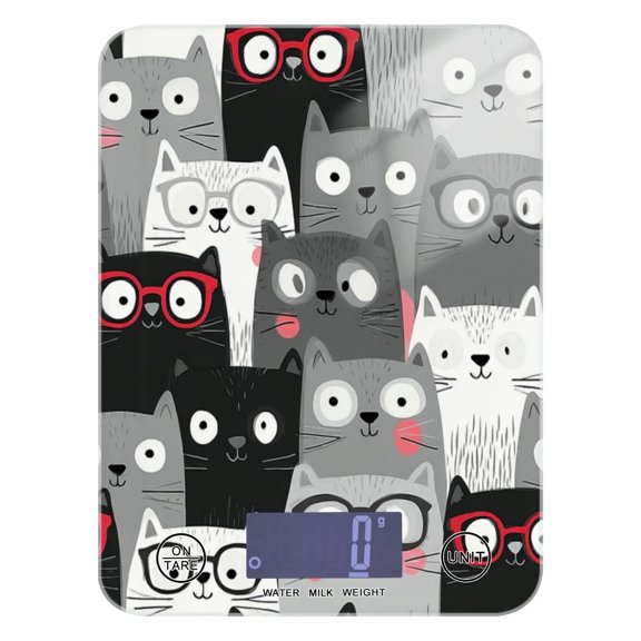 Kitchen Scale Digital Food Scale 5000g Max Capacity Battery Operated (Batteries Not Included) Grey and White Cat Pattern