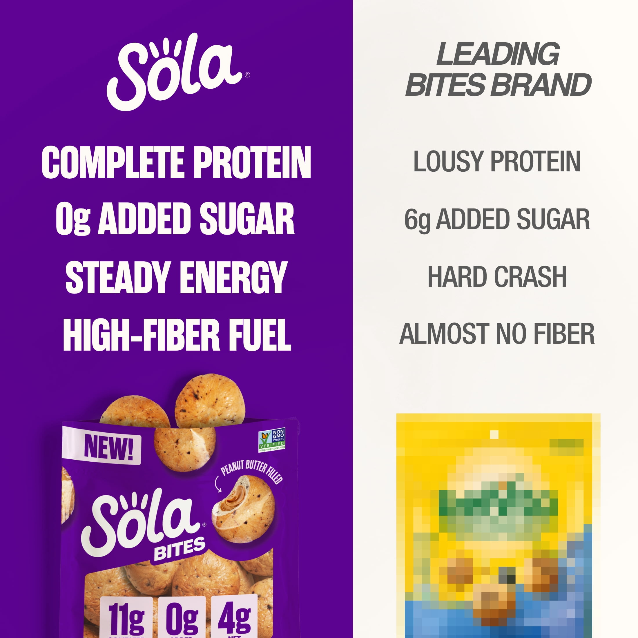 Sola PB Stuffed Grape Bites, 12 Energy Bites, Resealable Pouch
