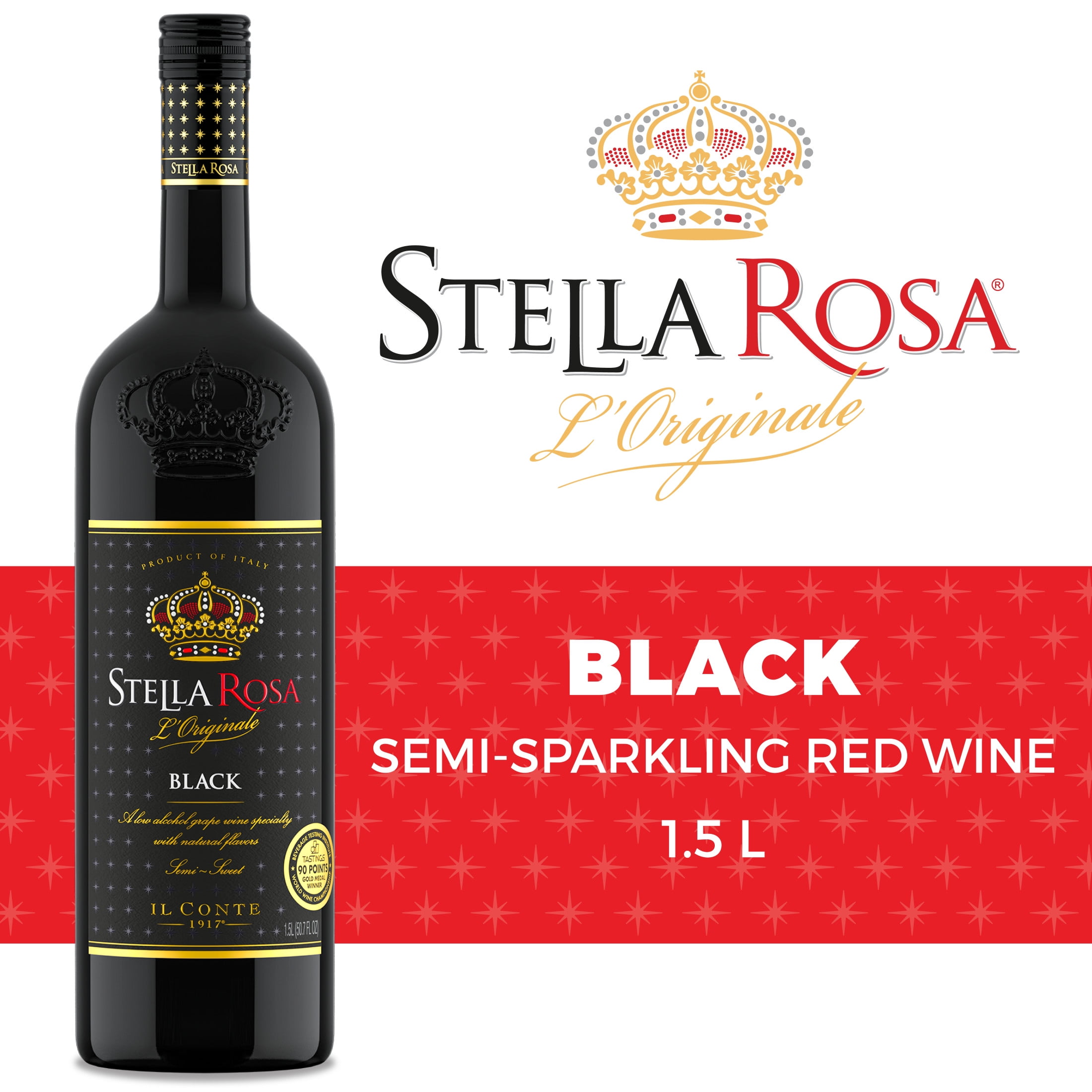 Stella Rosa Black Semi-Sweet Red Wine, 1.5L Glass Bottle, Piedmont Italy