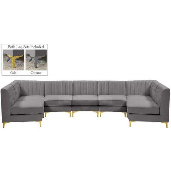 Meridian Furniture Alina Grey Velvet Modular Sectional