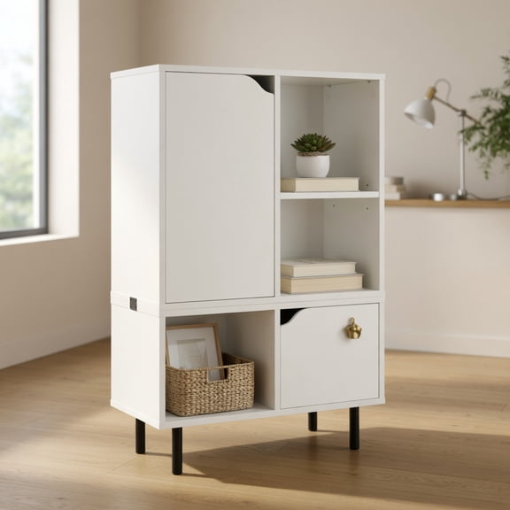 Spaco Stackable Bookcase with Adjustable Shelf and Cubes-White, Tall Bookshelf, Shelves for Living Room, Home Office, Bedroom, Balcony