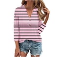 thumbnail image 2 of Sakmal Pink Tops for Women Plus Size V-Neck 3/4 Sleeve Plain Button Striped Womens T-Shirts Under $5, 2 of 5