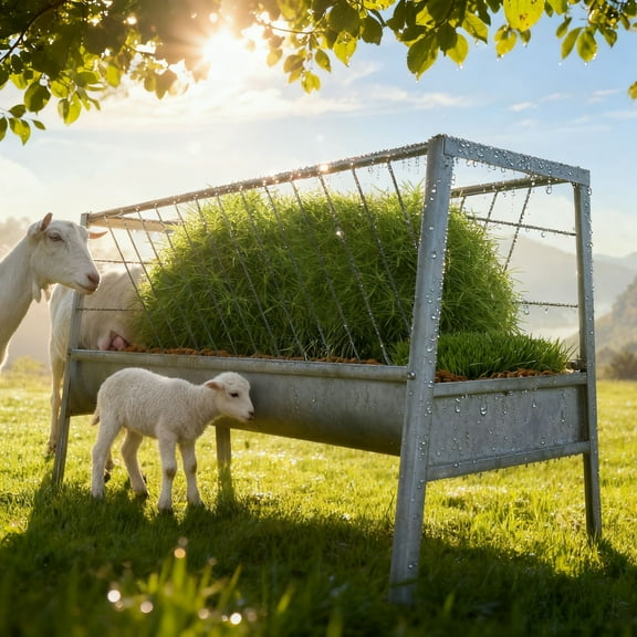 Galvanized Steel 77 Gal Feed Dispenser, 33.4" Height Steel Rack, Sheep Pasture Feeder, Weatherproof Ranch Outdoor Goat Feeder, for Sheep, Hog, Barn