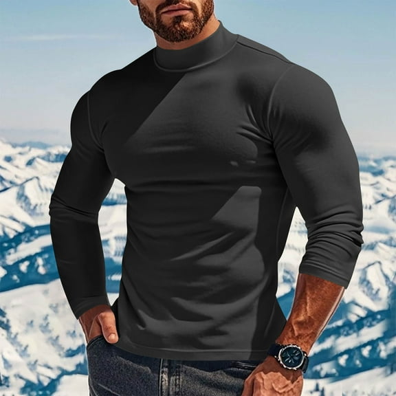 qolati Mens Turtleneck Muscle T-Shirts Lightweight Stretchy Pullover Tops Slim Fit Solid Base Thin Long Sleeve Underwear Blouses Sizes S-5XL