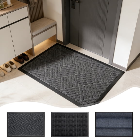 Non Slip Entryway Doormat, Washable Floor Rug for Entrance/Bathroom/Living Room, Durable Polypropylene, Rubber Backing, Mud Dirt Trapper, Low Profile Door Carpet for Indoor/Outdoor, 24*16in, A