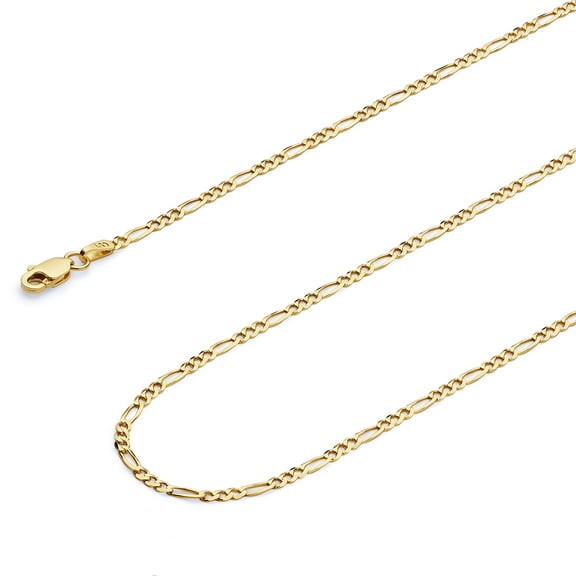 Wellingsale 14k Yellow Gold Polished Solid 2mm Figaro Chain Necklace with Lobster Claw Clasp - 16"