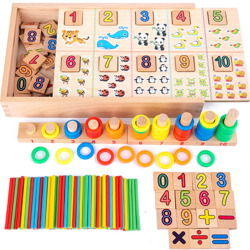 Kids Montessori Bead Bars Math Learning Material Family Set in Wooden Box 