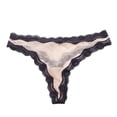 thumbnail image 1 of Gibobby Braguita cintura alta Tanga encaje sexy para mujer Bragas talla grande con borde ondulado color en contraste con paneles malla transparente（Beige， S), 1 of 3