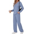 thumbnail image 3 of Fantaslook Fall Fashion Two Piece Lounge Sets for Women Henley V Neck Vacation Travel Outfit Casual Wide Leg Pants Matching Sets Women Clothing, 3 of 8
