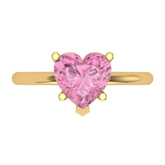 Solitaire Engagement Ring for Women - 2ct Simulated Pink Diamond in 14K Yellow Gold Promise Ring