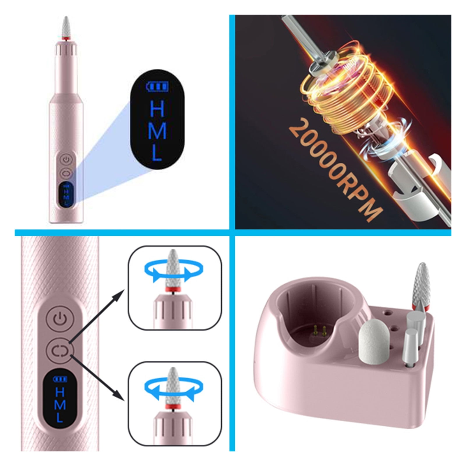 Cordless Electric Nail Drill Machine, Portable Electric Nail File Set For Acrylic Gel Nails, Manicure And Pedicure Kit Tool With Nail Drill Bits ,Low Noise