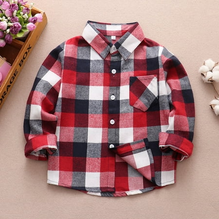 

Yubatuo Cotton Jacket Children s Plaid Shirts Long Sleeve Button Down Shirt Outwear Red 150