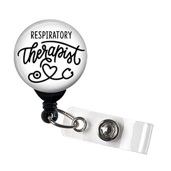 Respiratory Therapist Black & White - Retractable Badge Reel with Swivel Clip and Extra-Long 34 inch Cord - Badge Holder/Pulmonologist/Pulmonology/RT/Respiratory Therapist