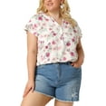 thumbnail image 2 of Unique Bargains Juniors' Plus Size Short Sleeve Floral Tiered Button Peplum Blouse 3X White, 2 of 7