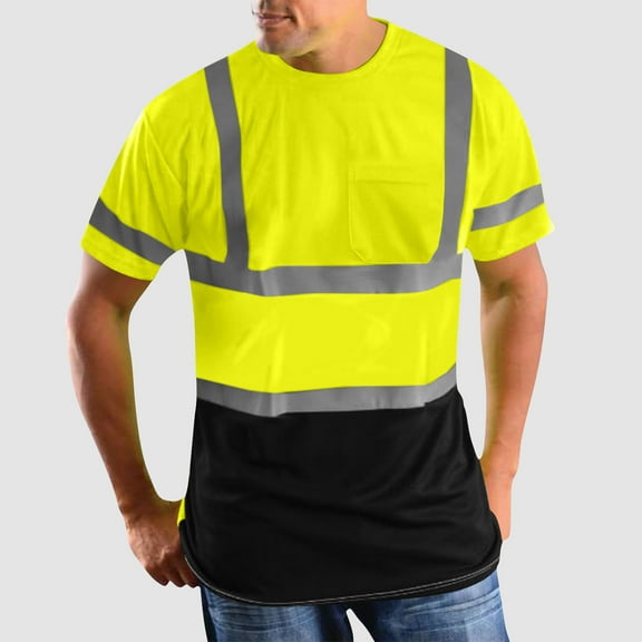 BXINGOHAI High Visibility Shirts Safety T Shirts with Reflective Strips and Pocket Short Sleeve Mesh Hi Vis Construction Work Class Shirt Green,XXXL