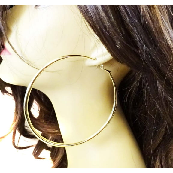 Large Round Hoop Shiny Gold Hoop Earrings 4 inch Solid Hoop Gold Tone