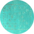 thumbnail image 1 of Ahgly Company Machine Washable Indoor Round Oriental Turquoise Blue Industrial Area Rugs, 8' Round, 1 of 4