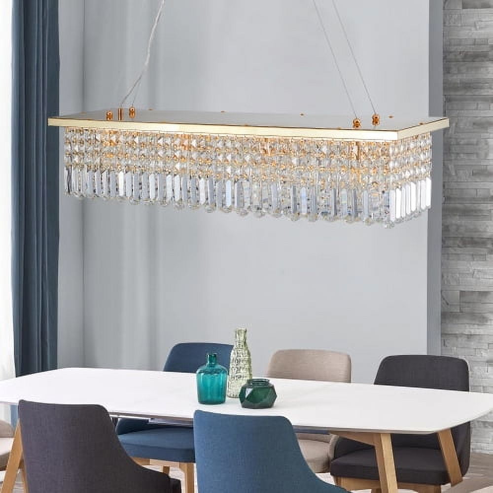 ACE-LIGHTS,Modern Crystal Chandelier,8-Light Golden Rectangle Raindrop Chandelier(Bulb Not Included),Contemporary Rectangular Pendant Light Fixture for Living Room,Dining Room,Kitchen,Bedroom(Golden)