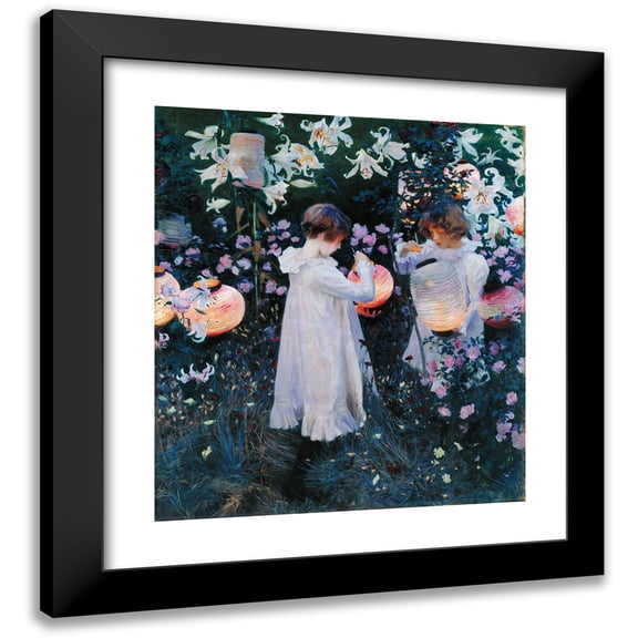 John Singer Sargent 12x13 Black Modern Framed Museum Art Print Titled - Carnation, Lily, Lily, Rose (1885)