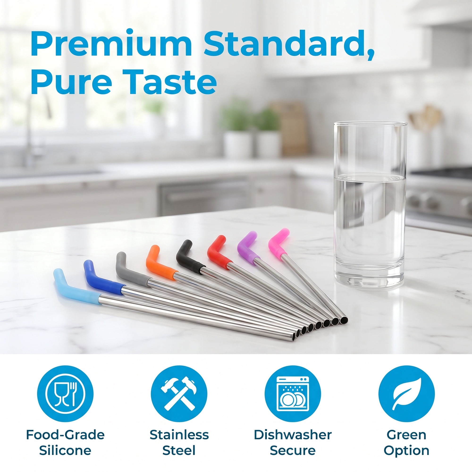 Unique Bargains 8Pcs Reusable Stainless Steel Straws with Silicone Tips Color D