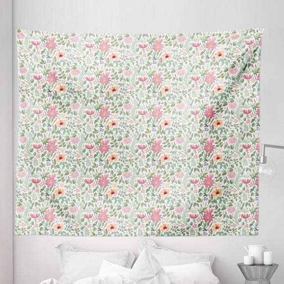 Garden Tapestry, Wildflowers Leaves and Branches Pattern with Botanical Motifs Romantic Vintage Theme, Fabric Wall Hanging Decor for Bedroom Living Room Dorm, 5 Sizes, Multicolor, by Ambesonne
