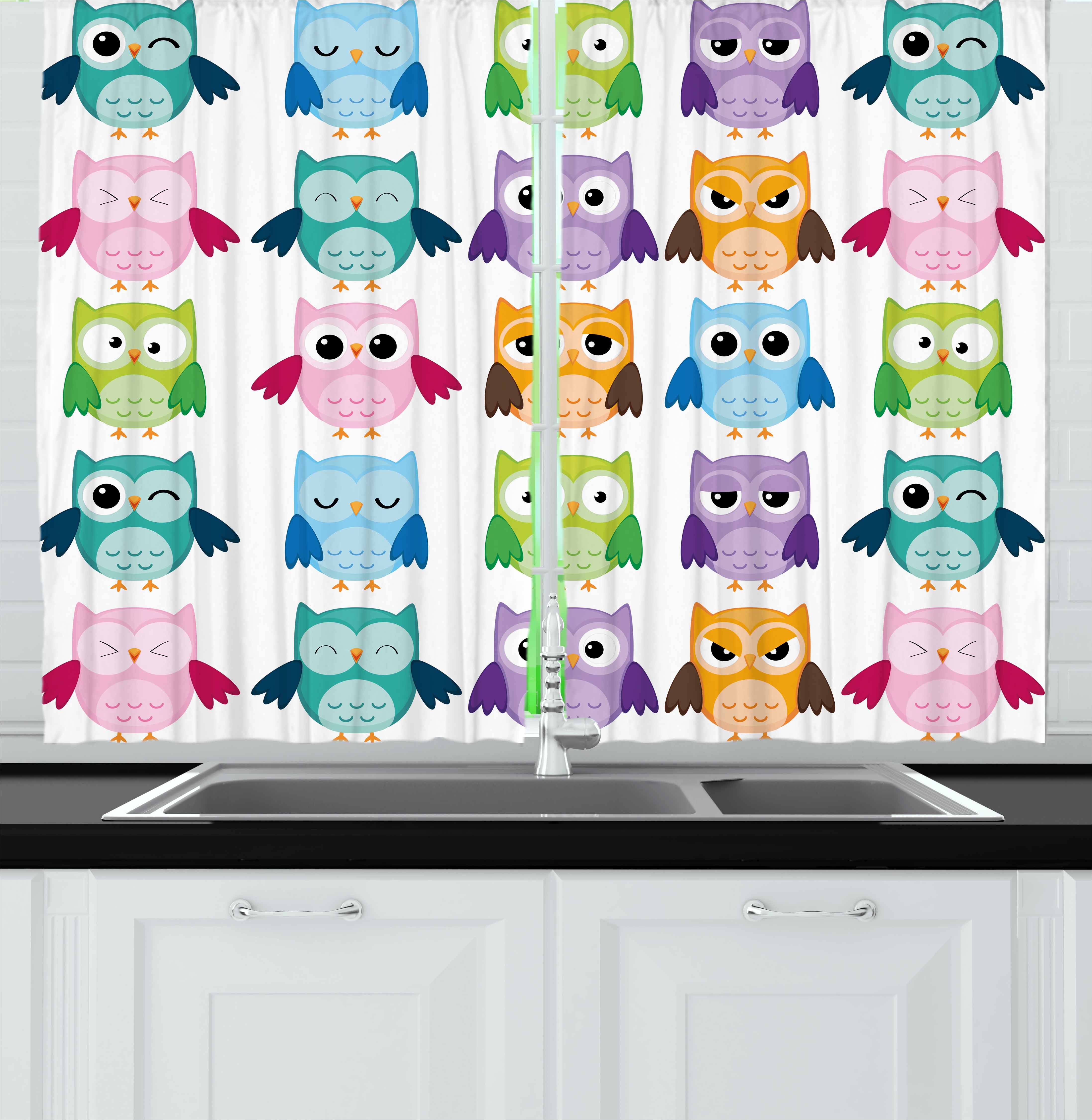 Nursery Curtains 2 Panels Set Colorful Collection Friendly Owl