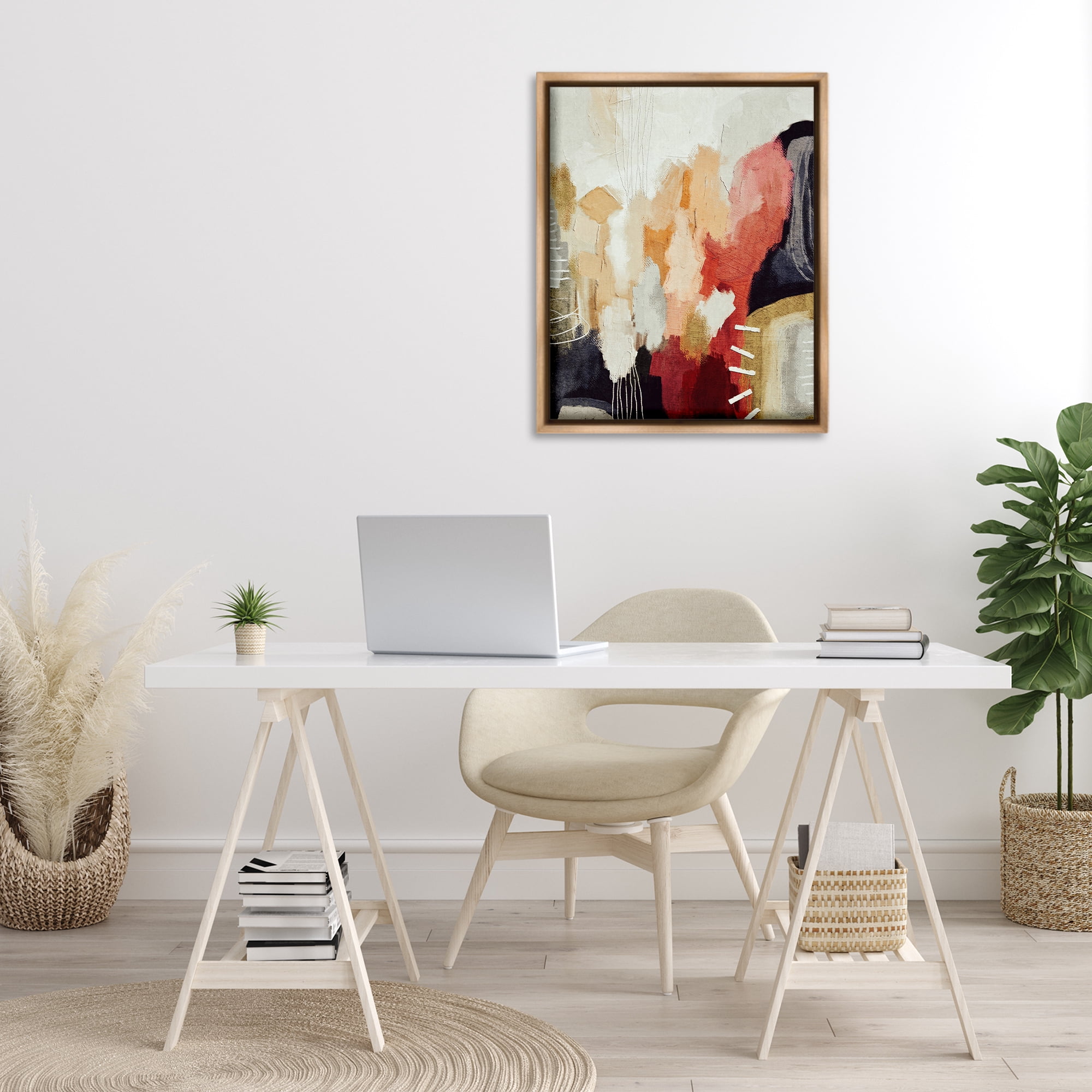 Stupell Industries Abstract Tan Southwestern Abstract Painting Brown Floater Framed Canvas Art Print Wall Art, 25 x 31