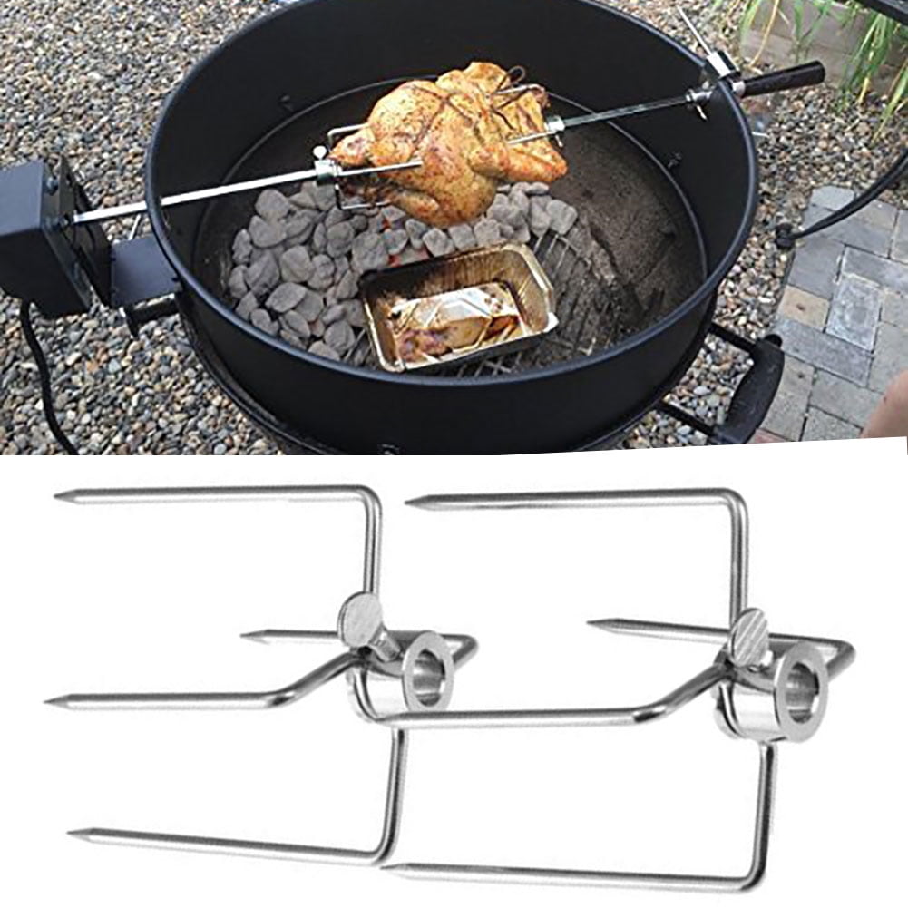 2Pcs BBQ Stainless Steel Spit Fork Chicken Grill Rotisserie Barbecue 