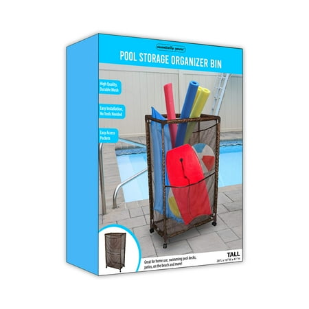Essentially Yours Slim Rolling Pool Noodle Storage Organizer Bin  Space Saver  (14.4  W x 24.6  L x 42.5  H)  Brown Style 428546