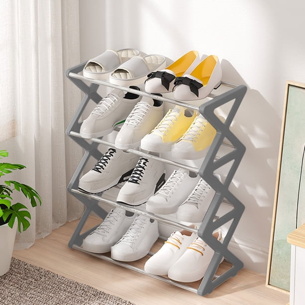 Organizador de zapatero | Estante de almacenamiento de metal y plástico de 4 niveles | Ahorro de espacio, ventilado, multifuncional, fácil montaje | 19.7"x17.7"x7.7" | Negro Azul Gris | 1 Paquete