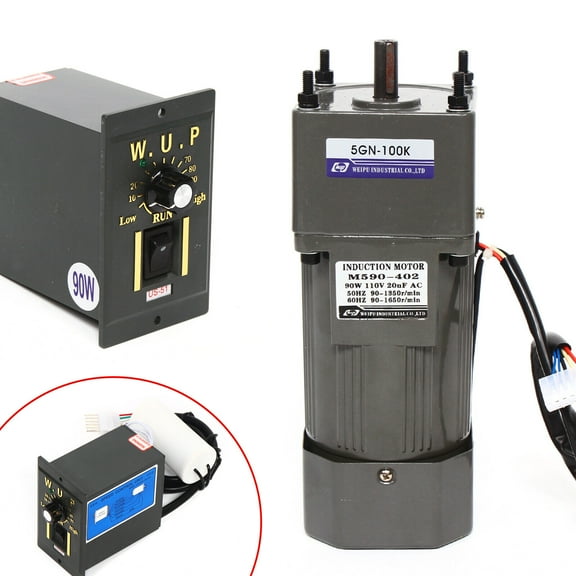 Miumaeov 110V 90W AC High Torque Motor Adjustable Variable Electric Gear Reduction Motor Single-Phase Motor with Speed Controller 1:100K 13.5RPM