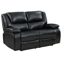 Mila Manual Recliner Loveseat, Black Faux Leather, Pillow Top Arms, 62 Inch
