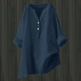 thumbnail image 2 of ShomPort Women's Cotton Linen Shirts Summer Loose V-Neck Button Mid/Long Sleeve Blouses Casual Long Pullovers Tops, 2 of 5