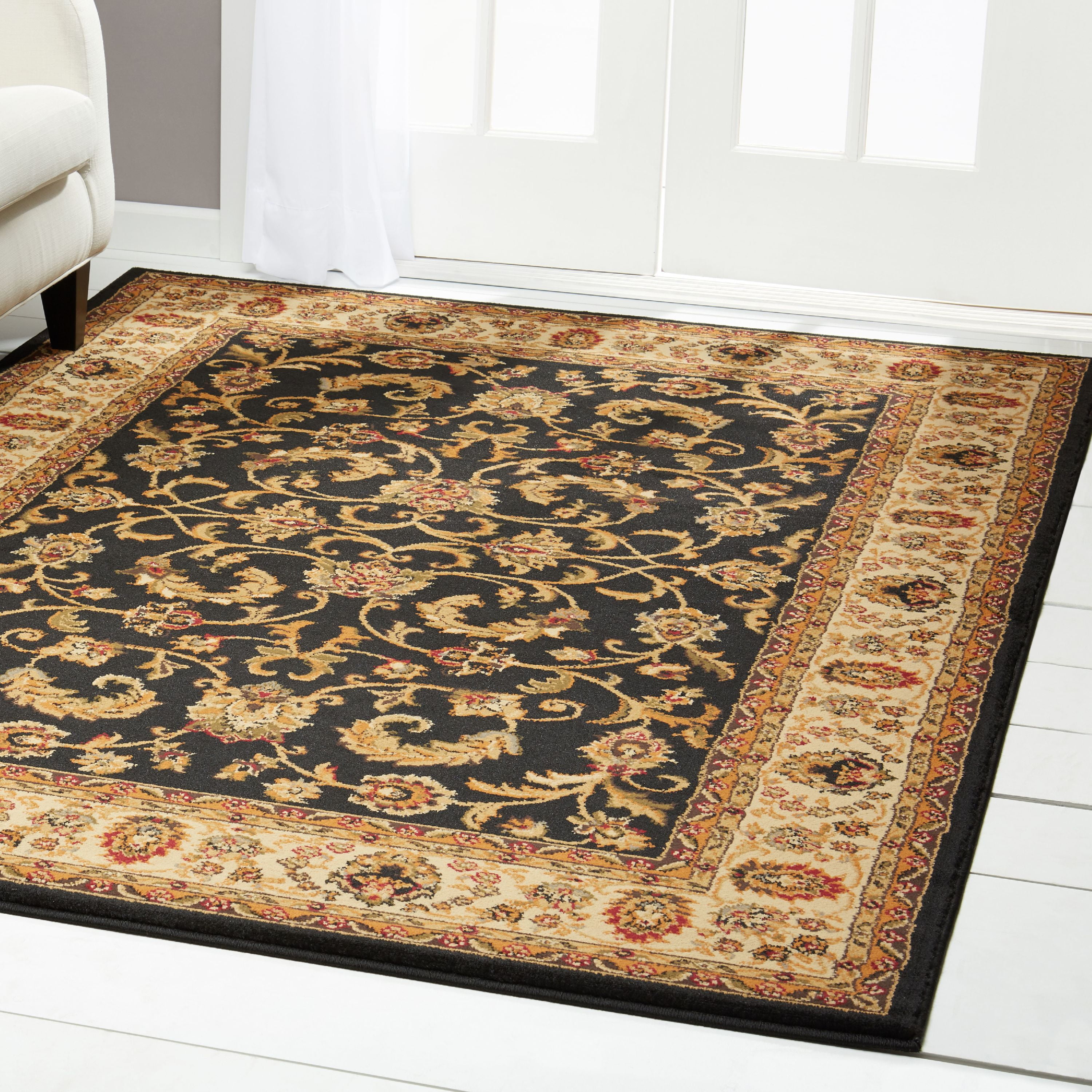 Home Dynamix Royalty Elati Traditional Ornate Damask Area Rug, Black/Ivory, 43"x62"