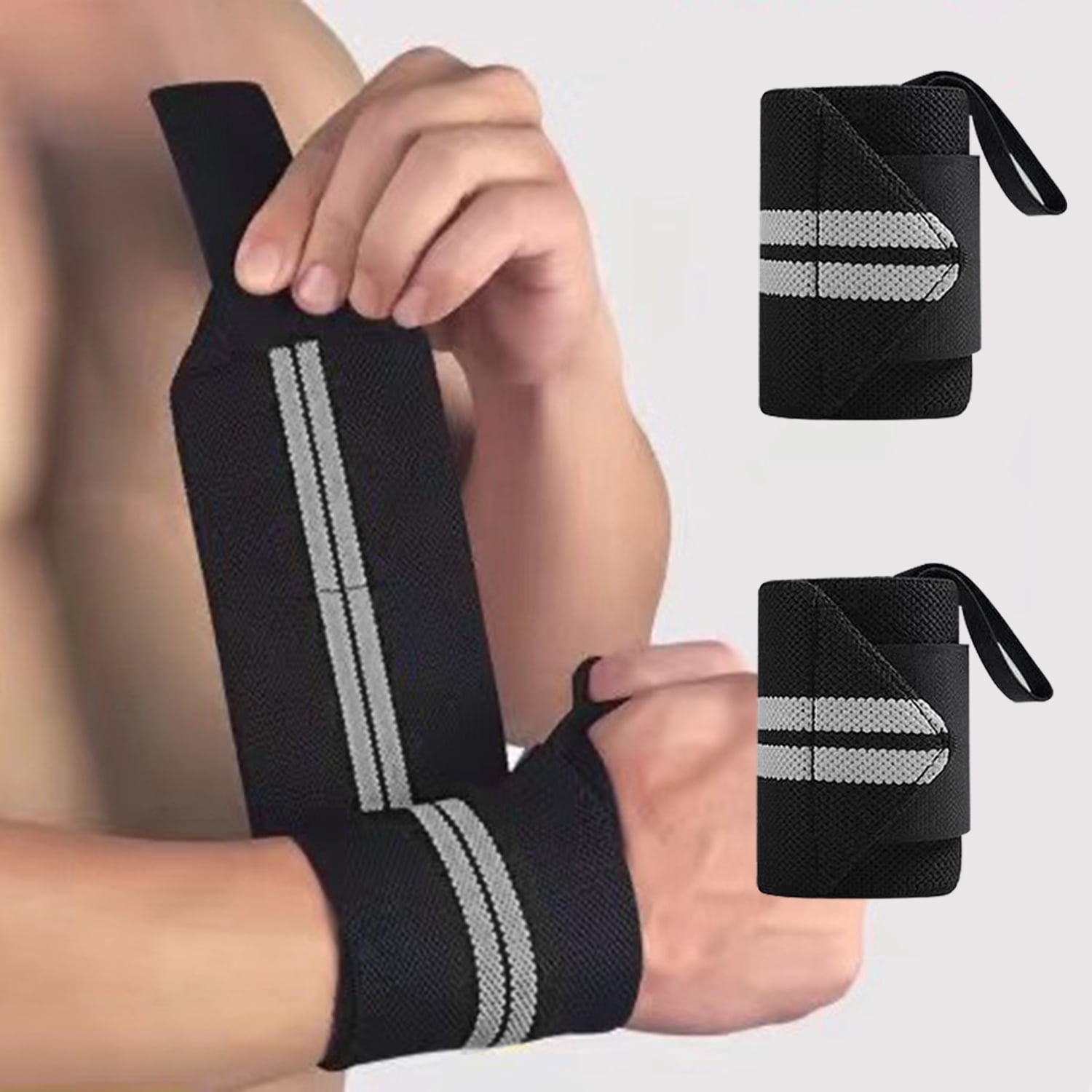 Ponpon 2Pcs Weight Lifting Wrist Wraps, Wrist Support Brace for Wrist Pain Relief, Wrist Straps for Gym Powerlifting Weightlifting Strength Training, Gray