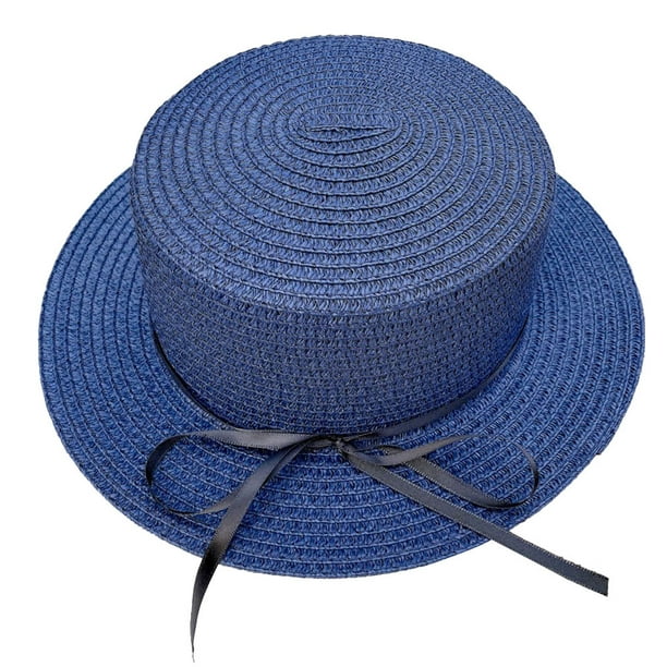 Sombrero de paja para mujer con circunferencia de 56-58 cm, sombrero para el sol con lazo de cinta, sombrero de copa plana para exteriores, sombrero para el sol con protección solar