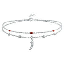 Bling Jewelry Womens  Amulet Cornicello Anklet Red Bead Sterling Silver