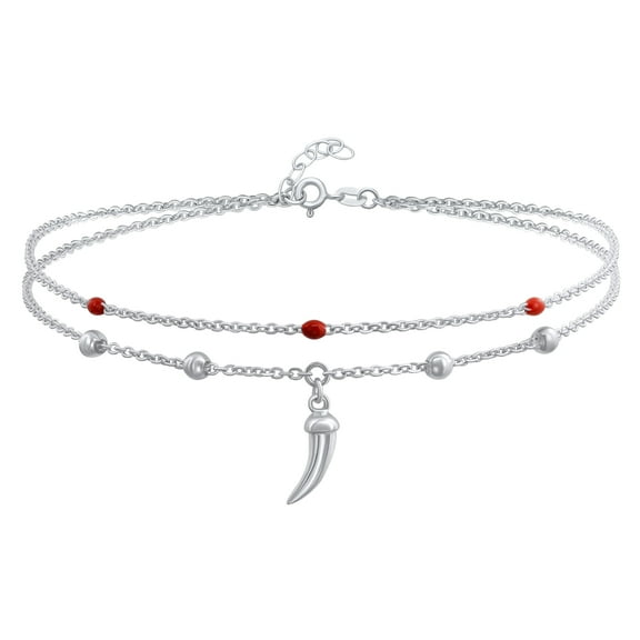 Bling Jewelry Womens  Amulet Cornicello Anklet Red Bead Sterling Silver