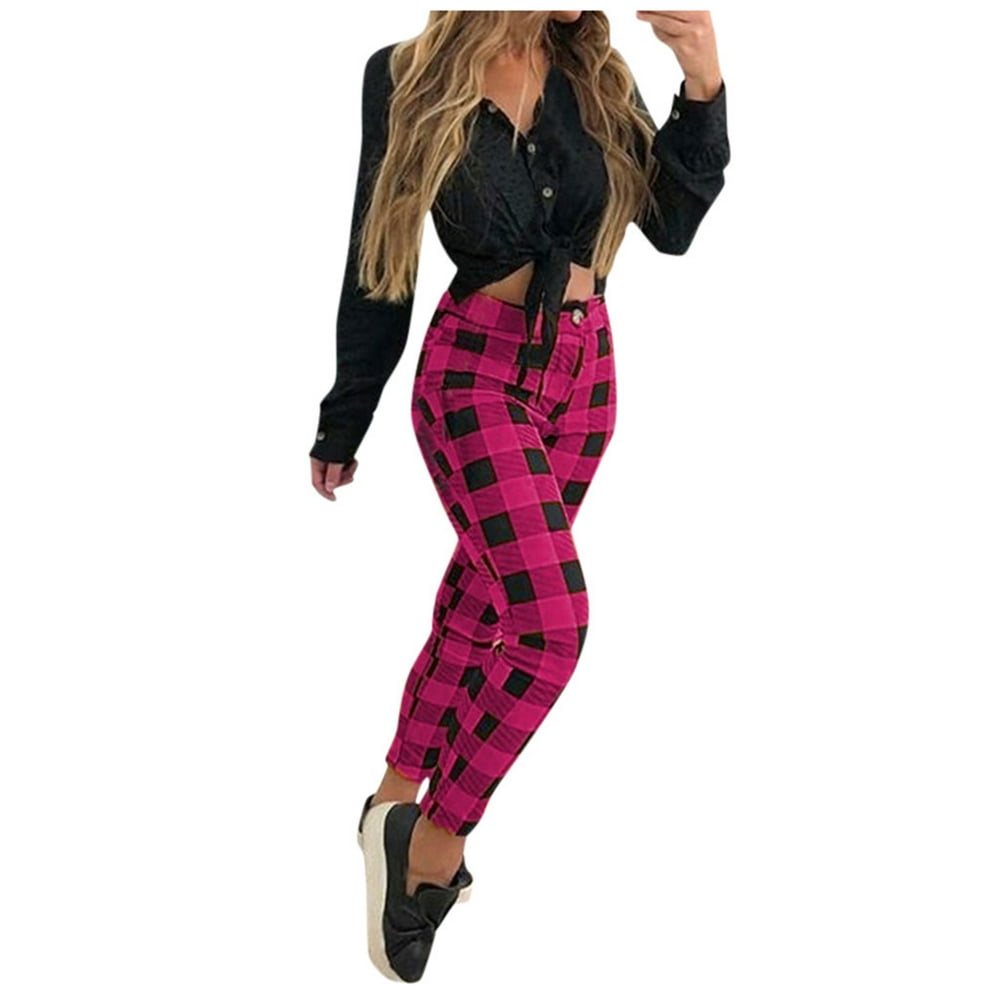 blue plaid trousers