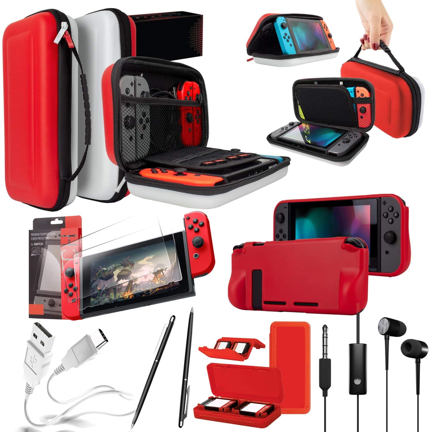 Switch Bundle, Orzly Accessories for Nintendo Switch (Glass Screen