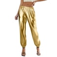 thumbnail image 4 of Cxenplz Shiny Metallic Pants for Women High Waist Shiny Jogger 70s Disco Dance Party Streetwear Trousers with Pockets, 4 of 5
