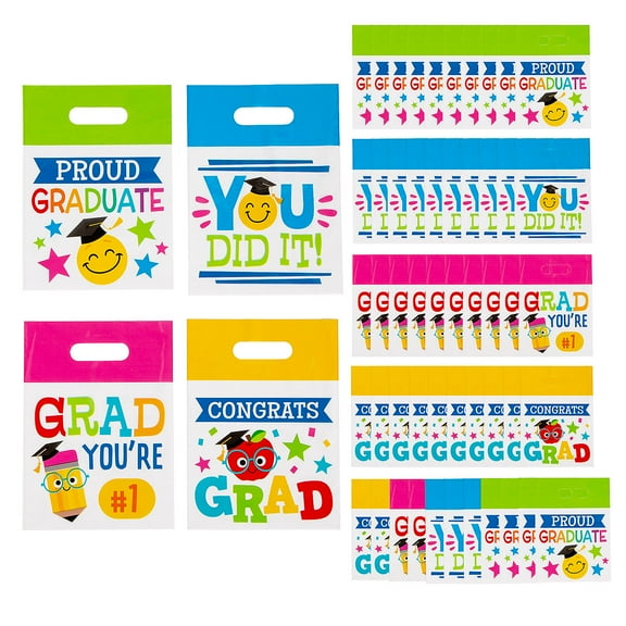 7" x 9 1/2" Bulk 50 pieces Elementary Graduation Plastic Goody Bags