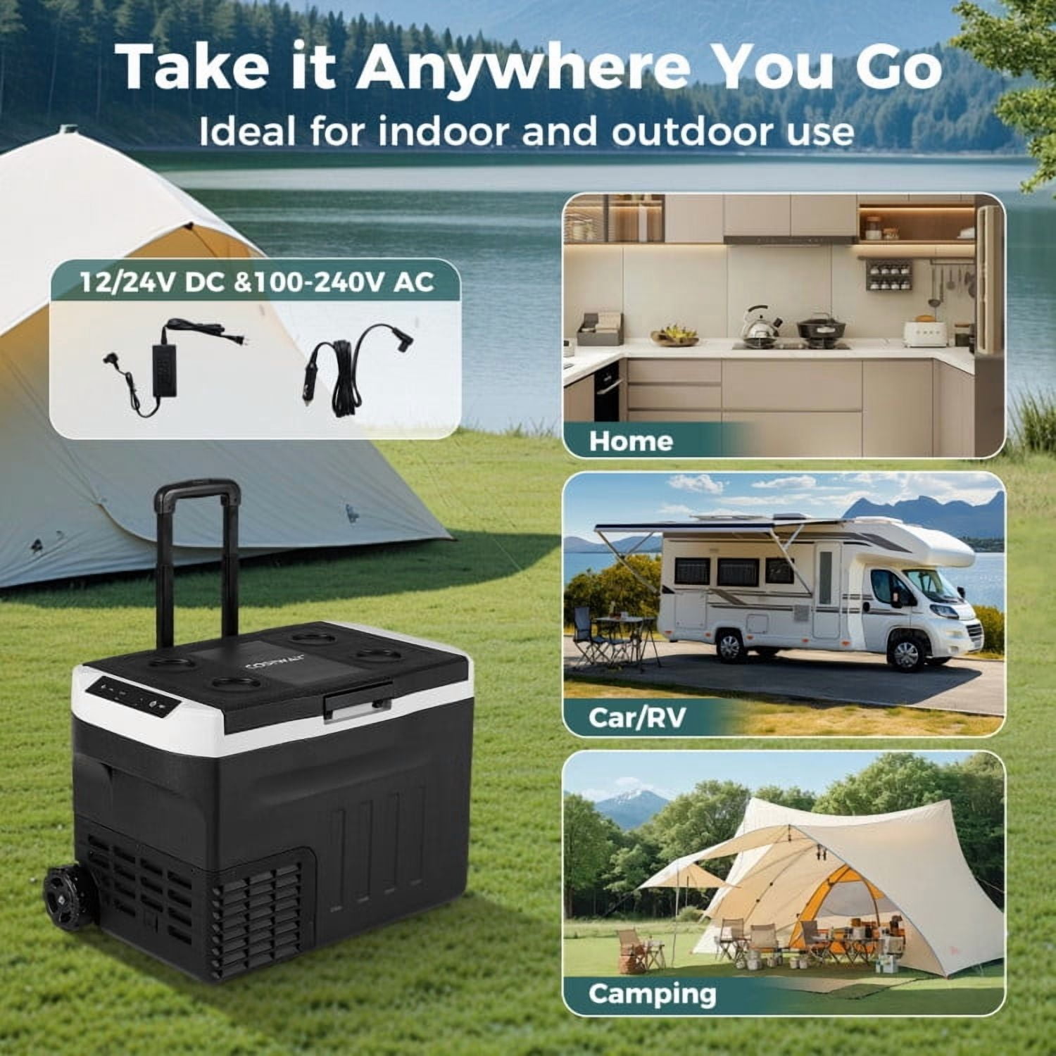 YYAo Cooler Ice Chest, Insulated Cooler,12V Car Refrigerator 32QT with Touch Panel and Removable Divider-M