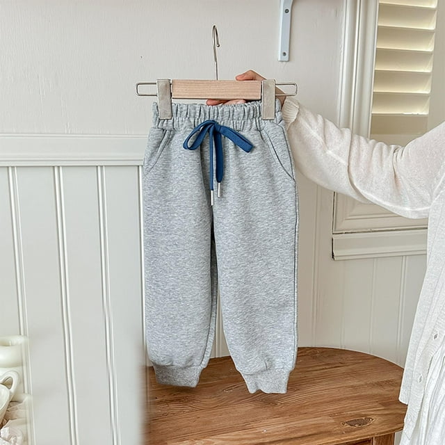 RXIRUCGD 1-10 Years Girls' Casual Solid Color Drawstring Warm Suede Straight Leg Ankle Pants Long Pants( Gray, Size:130 )