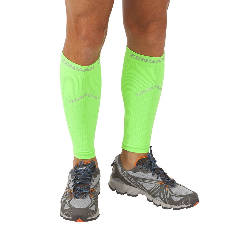Zensah Reflective Compression Leg Sleeves - Best Night Running Gear - Relieve Shin Splints - Calf Sleeves for Running - Improve Visibility,XS/S,Neon ...